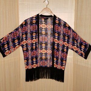 Peck & Peck Womens Fringe Aztec Silky Kimono Medium